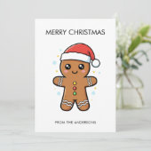 かわいいジンジャーブレッドマンとサンタハットクリスマス カード (スタンド正面)