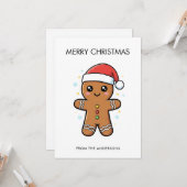 かわいいジンジャーブレッドマンとサンタハットクリスマス カード (正面/裏面インサイチュ)