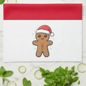 かわいいジンジャーブレッドマンとサンタハットクリスマス キッチンタオル (折り畳み)