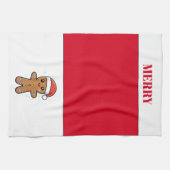 かわいいジンジャーブレッドマンとサンタハットクリスマス キッチンタオル (横)