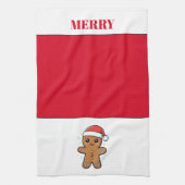 かわいいジンジャーブレッドマンとサンタハットクリスマス キッチンタオル (縦)