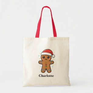 かわいいジンジャーブレッドマンとサンタハットクリスマス トートバッグ