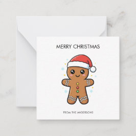 かわいいジンジャーブレッドマンとサンタハットクリスマス ノートカード