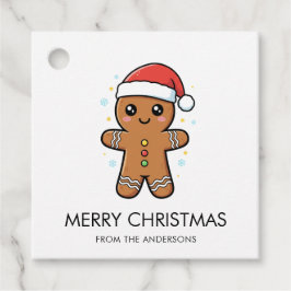 かわいいジンジャーブレッドマンとサンタハットクリスマス フェイバータグ