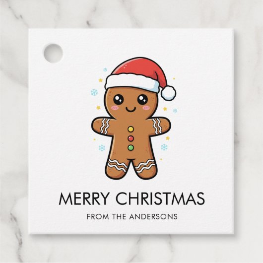 かわいいジンジャーブレッドマンとサンタハットクリスマス フェイバータグ (正面)