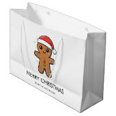 かわいいジンジャーブレッドマンとサンタハットクリスマス ラージペーパーバッグ (正面アングル)