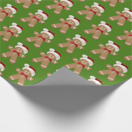 かわいいジンジャーブレッドマンとサンタハット ラッピングペーパー