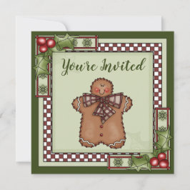 かわいいジンジャーブレッドマンとホリークリスマスパーティー 招待状