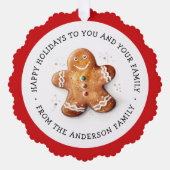 かわいいジンジャーブレッドマンと写真ハッピーホリデー オーナメントカード (正面)