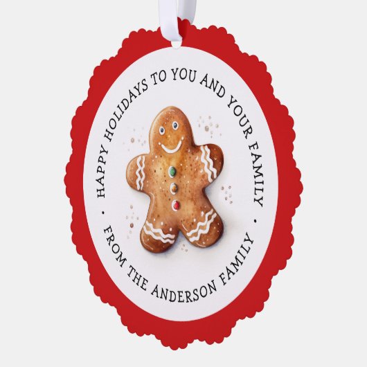 かわいいジンジャーブレッドマンと写真ハッピーホリデー オーナメントカード (左)