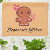 かわいいジンジャーブレッドマンと花 キッチンタオル (折り畳み)