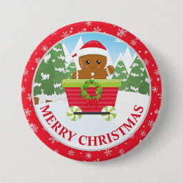 かわいいジンジャーブレッドマンと雪のクリスマス 缶バッジ