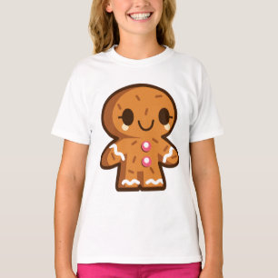 かわいいジンジャーブレッドマンのクリスマスの女の子のワイシャツ Tシャツ
