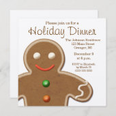 かわいいジンジャーブレッドマンの休日のパーティ 招待状 (正面/裏面)