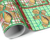 かわいいジンジャーブレッドマンはクリスマスのギフト用包装紙を修繕します ラッピングペーパー (ロールコーナー)