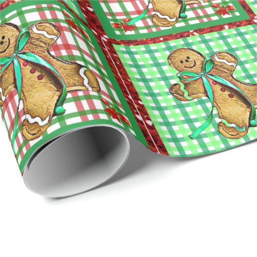かわいいジンジャーブレッドマンはクリスマスのギフト用包装紙を修繕します ラッピングペーパー (ロールコーナー)