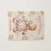 かわいいジンジャーブレッドマンガールピンクの名前クリスマス ジグソーパズル (横)