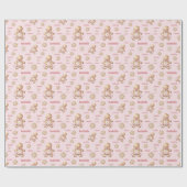 かわいいジンジャーブレッドマンガールピンクの名前クリスマス ラッピングペーパー (フラット)