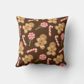 かわいいジンジャーブレッドマンキャンディカネスホリデーパターン クッション (裏面)