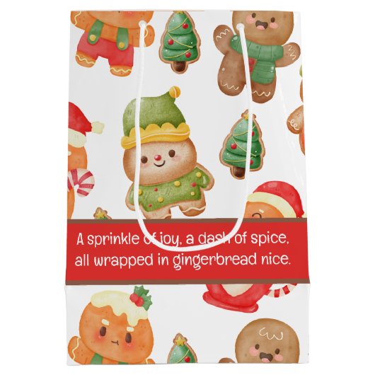 かわいいジンジャーブレッドマンクッキーズクリスマスホリデー ミディアムペーパーバッグ (裏面)