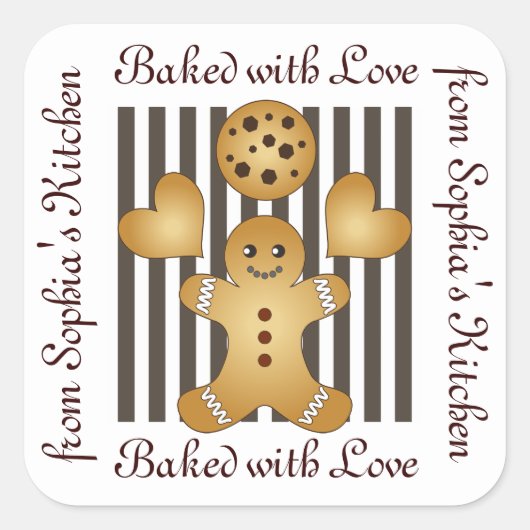 かわいいジンジャーブレッドマンクッキーホームメイドラベル スクエアシール (正面)