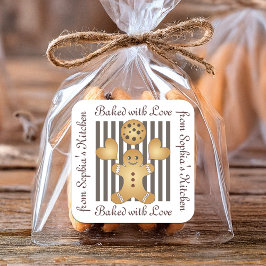 かわいいジンジャーブレッドマンクッキーホームメイドラベル スクエアシール