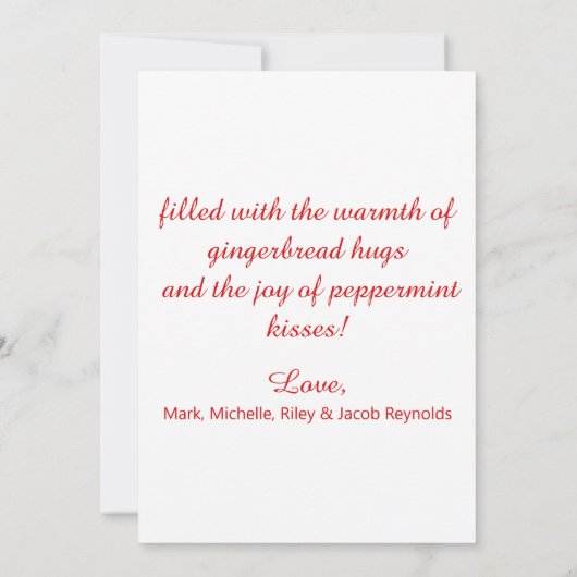 かわいいジンジャーブレッドマンクリスマスフラットホリデーカード シーズンカード (裏面)