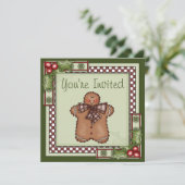 かわいいジンジャーブレッドマンクリスマスホリデーパーティー 招待状 (スタンド正面)