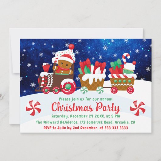 かわいいジンジャーブレッドマントレインキッズクリスマスパーティー 招待状 (正面)
