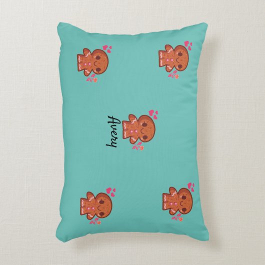 かわいいジンジャーブレッドマンハートと花 アクセントクッション (正面(垂直))