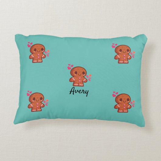 かわいいジンジャーブレッドマンハートと花 アクセントクッション (裏面)