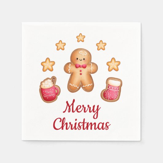 かわいいジンジャーブレッドマンメリークリスマス スタンダードカクテルナプキン (正面)