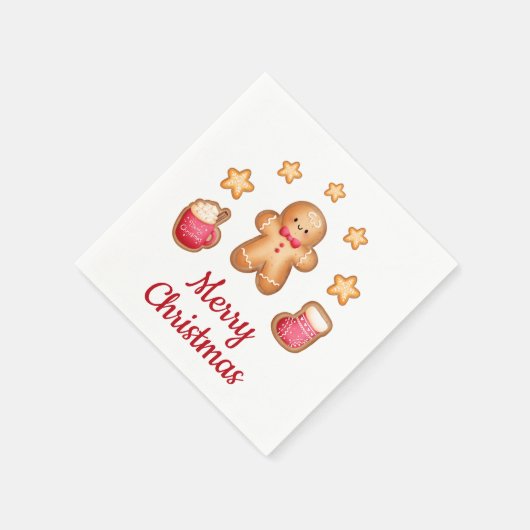 かわいいジンジャーブレッドマンメリークリスマス スタンダードカクテルナプキン (角)