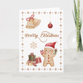 かわいいジンジャーブレッドマン水彩画 「メリークリスマス」 カード