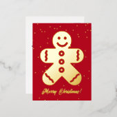 かわいいジンジャーブレッドマン金ゴールドフォイルクリスマスポストカード 箔シーズンポストカード (正面/裏面)