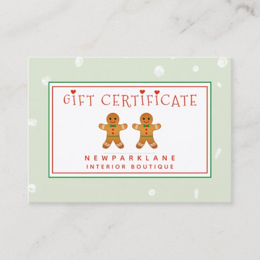 かわいいジンジャーブレッドマン – クリスマスギフト券 名刺 (正面)