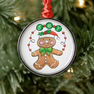 かわいいジンジャーブレッドマン クリスマスクッキーの喜び メタルオーナメント