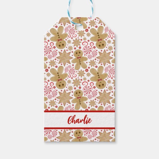 かわいいジンジャーブレッドマン&ペパーミントキャンディークリスマス ギフトタグ (正面)