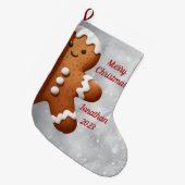 かわいいジンジャーブレッドマン ラージクリスマスストッキング (正面 (吊り時))