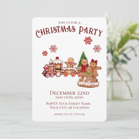 かわいいジンジャーブレッド列車と家族のクリスマスパーティー 招待状 (スタンド正面)
