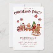 かわいいジンジャーブレッド列車と家族のクリスマスパーティー 招待状 (正面)