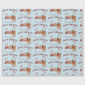 かわいいジンジャーブレッド列車と家族の青いクリスマス ラッピングペーパー (フラット)