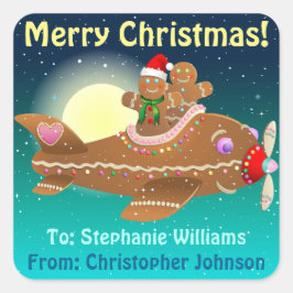 かわいいジンジャーブレッド飛行機の漫画 スクエアシール