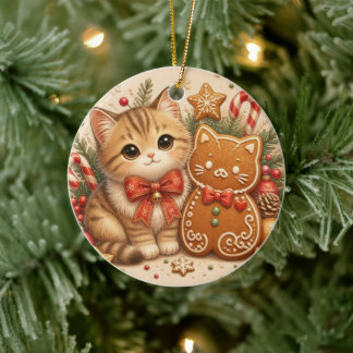 かわいいジンジャーブレッド カワイイ ネコ クリスマス オーナメント