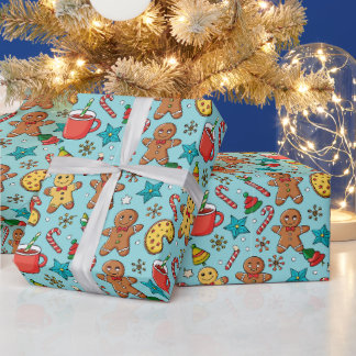 かわいいジンジャーブレッド クリスマスパターン ラッピングペーパー