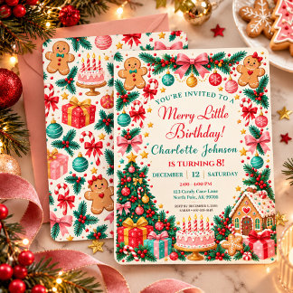 かわいいジンジャーブレッド クリスマス 誕生日パーティー 招待状