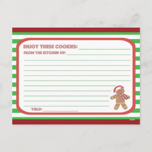 かわいいジンジャーブレッドCookieレシピカード シーズンポストカード (裏面)