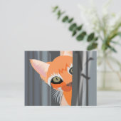 かわいいジンジャーレッド猫のぞき絵はがき ポストカード (スタンド正面)