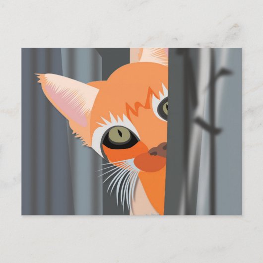 かわいいジンジャーレッド猫のぞき絵はがき ポストカード (正面)