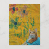 かわいいジンジャー子猫と花のコラージュ ポストカード (正面)